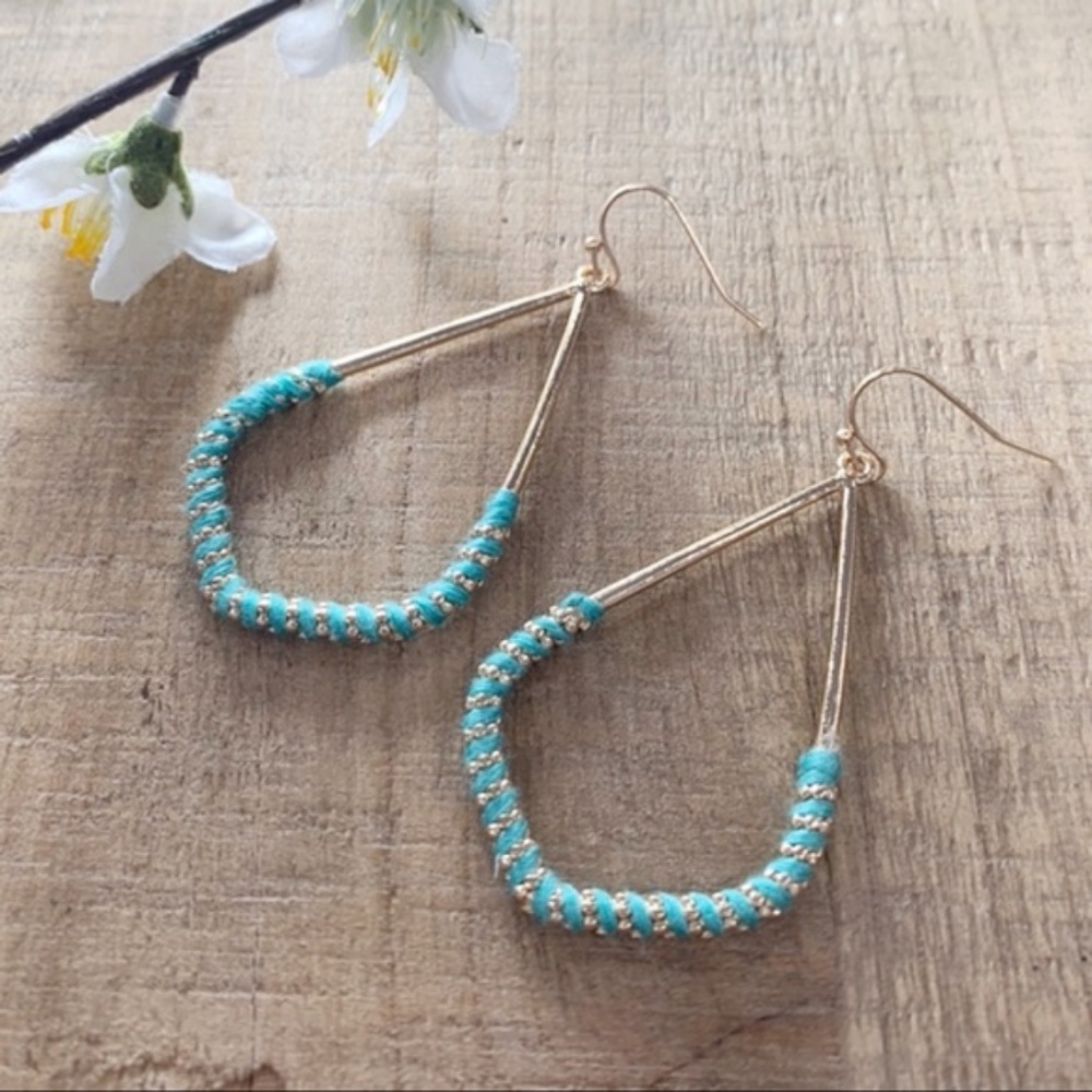 LAST PAIR! Mint Thread Wrapped Marquee Earrings - Picture 3 of 5